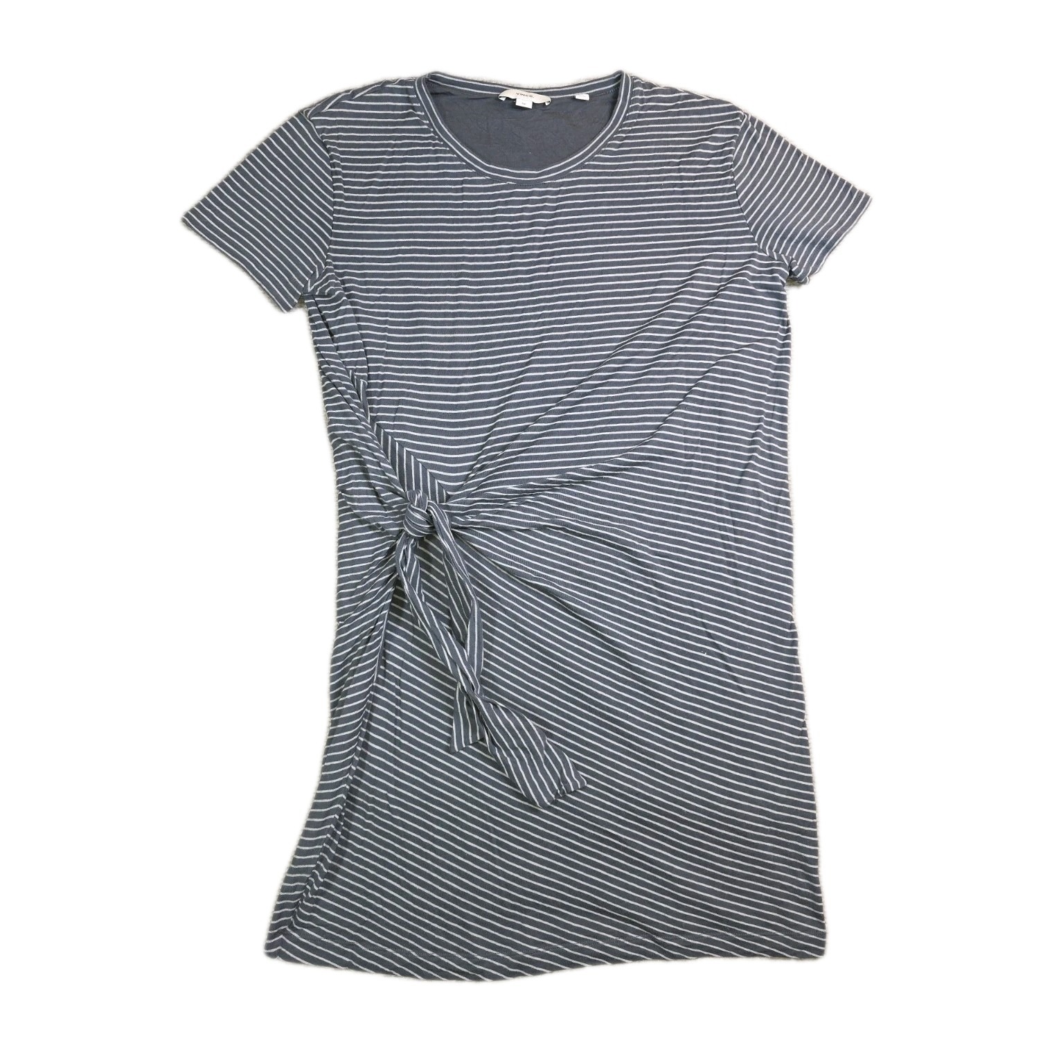 Vince Dress Womens Small Gray White Striped Tie Waist Knot Wrap Short Sleeve